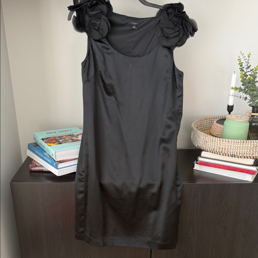 Ann Taylor Black Sleeveless Dress with Floral Details